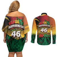 Vanuatu Independence Day Couples Matching Off Shoulder Short Dress and Long Sleeve Button Shirt Chibi Boar Proud To Be A Ni-Van LT14 - Polynesian Pride