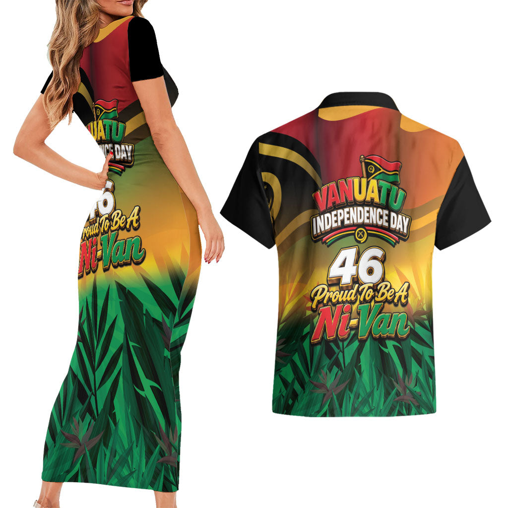 Vanuatu Independence Day Couples Matching Short Sleeve Bodycon Dress and Hawaiian Shirt Chibi Boar Proud To Be A Ni-Van LT14 - Polynesian Pride