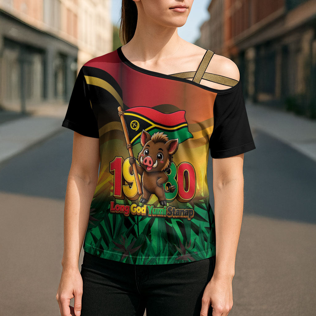Vanuatu Independence Day Cross Shoulder Shirt Chibi Boar Proud To Be A Ni-Van LT14 - Polynesian Pride
