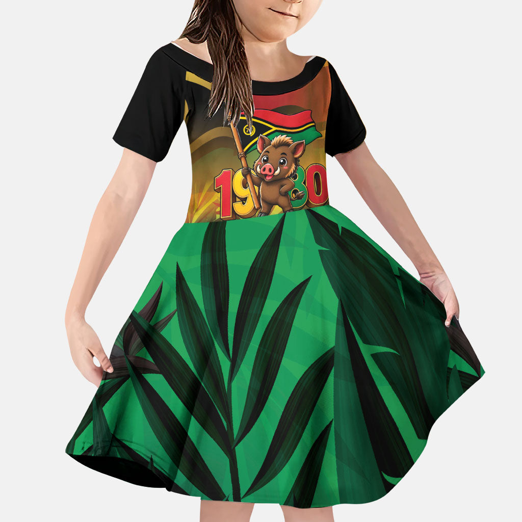 Vanuatu Independence Day Family Matching Off Shoulder Maxi Dress and Hawaiian Shirt Chibi Boar Proud To Be A Ni-Van LT14 Daughter's Dress Multicolor - Polynesian Pride