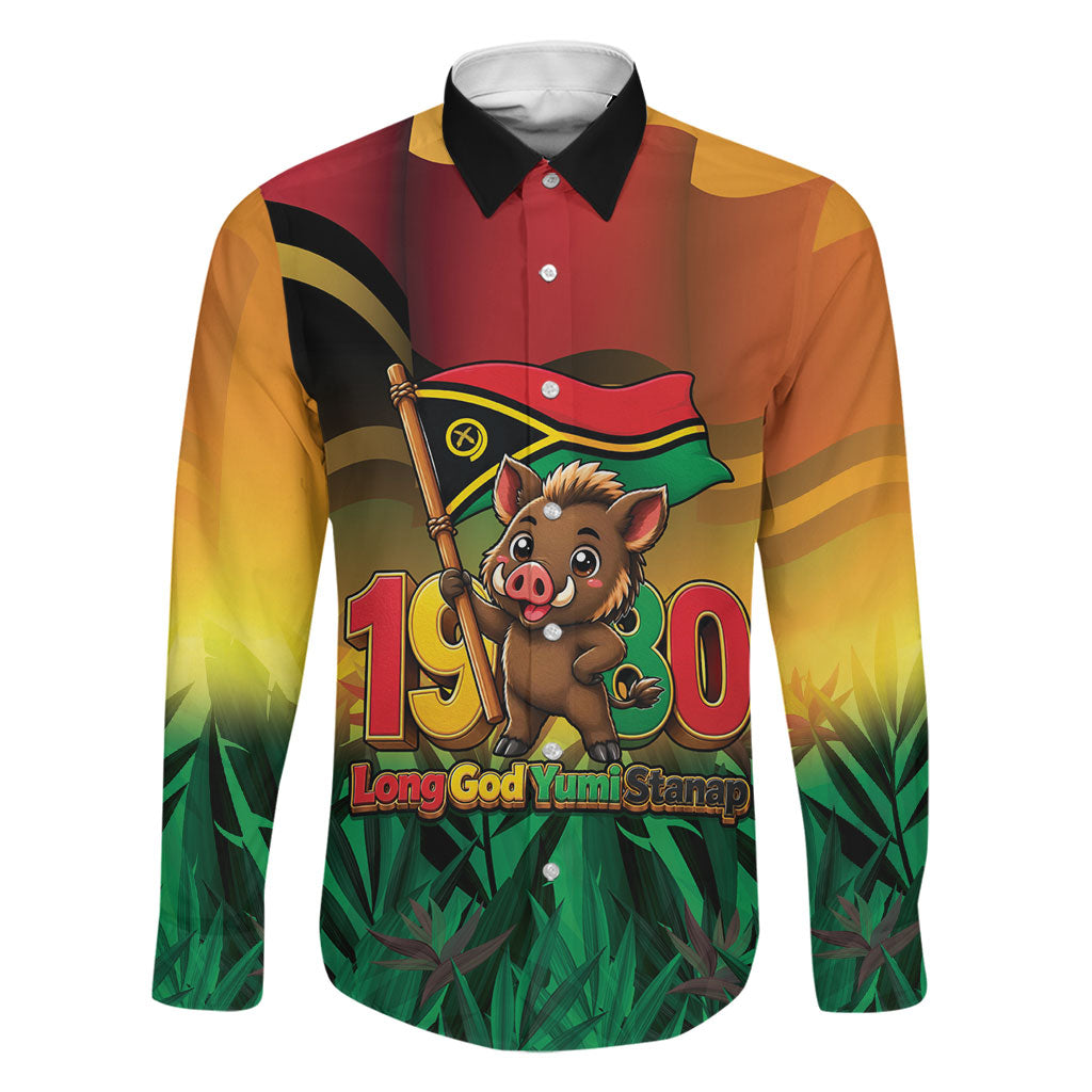 Vanuatu Independence Day Family Matching Short Sleeve Bodycon Dress and Hawaiian Shirt Chibi Boar Proud To Be A Ni-Van LT14 Dad's Shirt - Long Sleeve Multicolor - Polynesian Pride