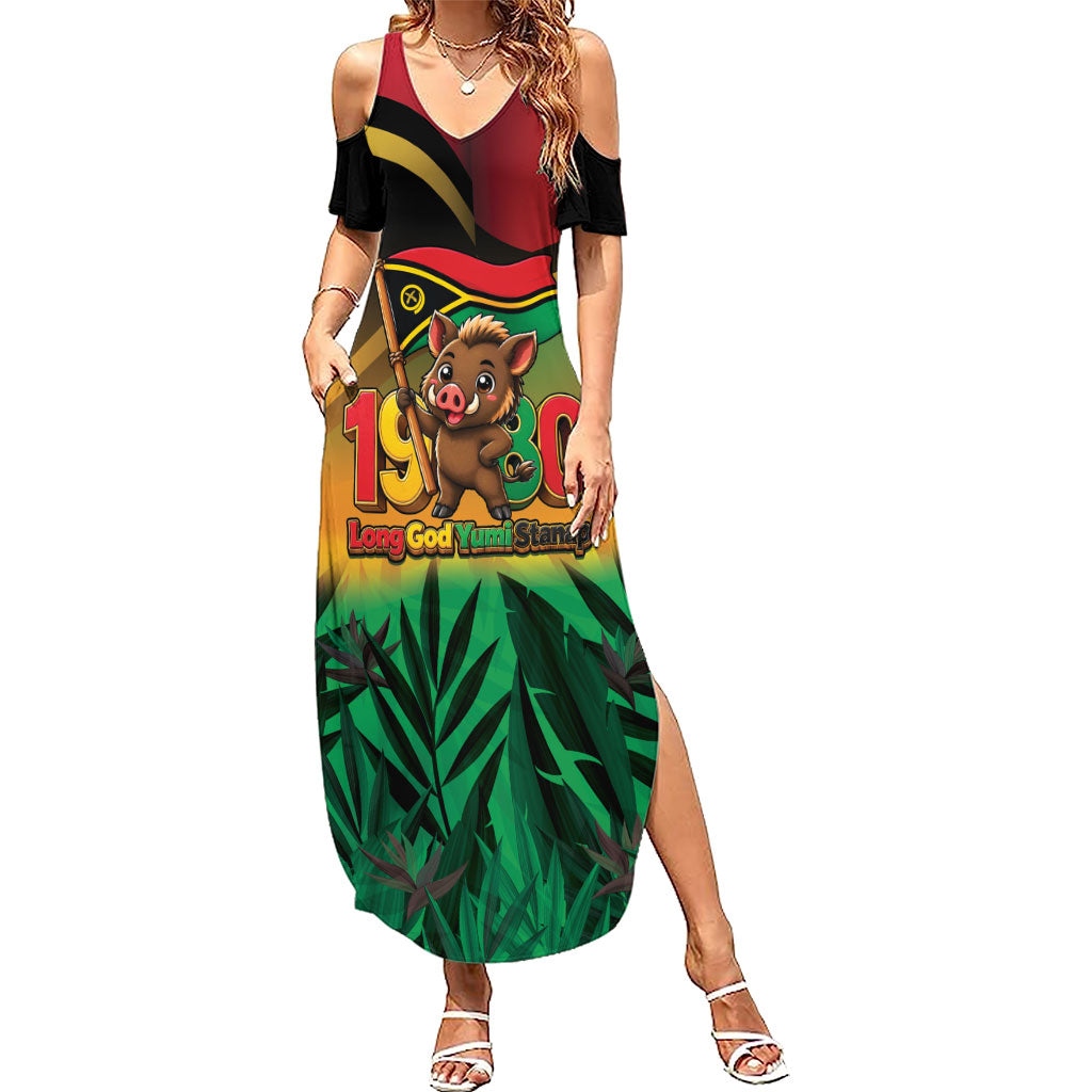 Vanuatu Independence Day Family Matching Summer Maxi Dress and Hawaiian Shirt Chibi Boar Proud To Be A Ni-Van LT14 Mom's Dress Multicolor - Polynesian Pride