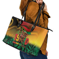 Vanuatu Independence Day Leather Tote Bag Chibi Boar Proud To Be A Ni-Van LT14 - Polynesian Pride