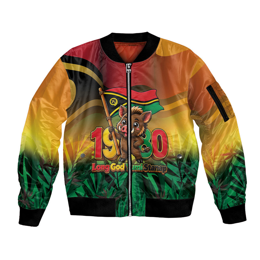 Vanuatu Independence Day Sleeve Zip Bomber Jacket Chibi Boar Proud To Be A Ni-Van LT14 Unisex Multicolor - Polynesian Pride