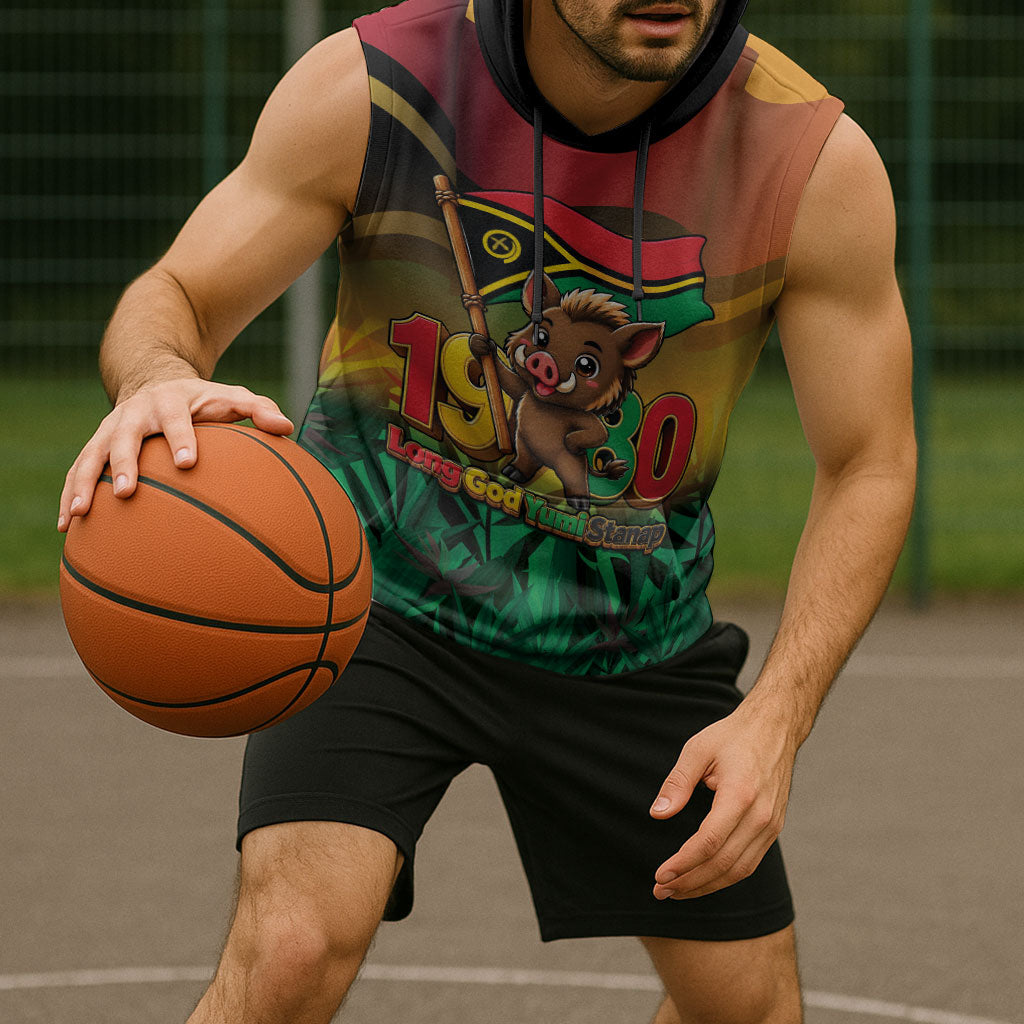 Vanuatu Independence Day Sleeveless Hoodie Chibi Boar Proud To Be A Ni-Van LT14 - Polynesian Pride
