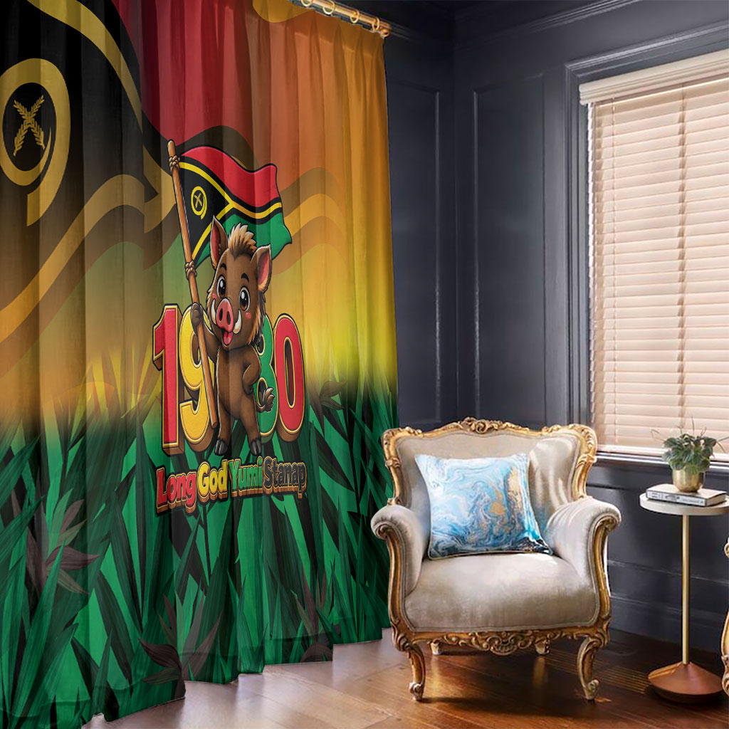 Vanuatu Independence Day Window Curtain Chibi Boar Proud To Be A Ni-Van LT14 - Polynesian Pride