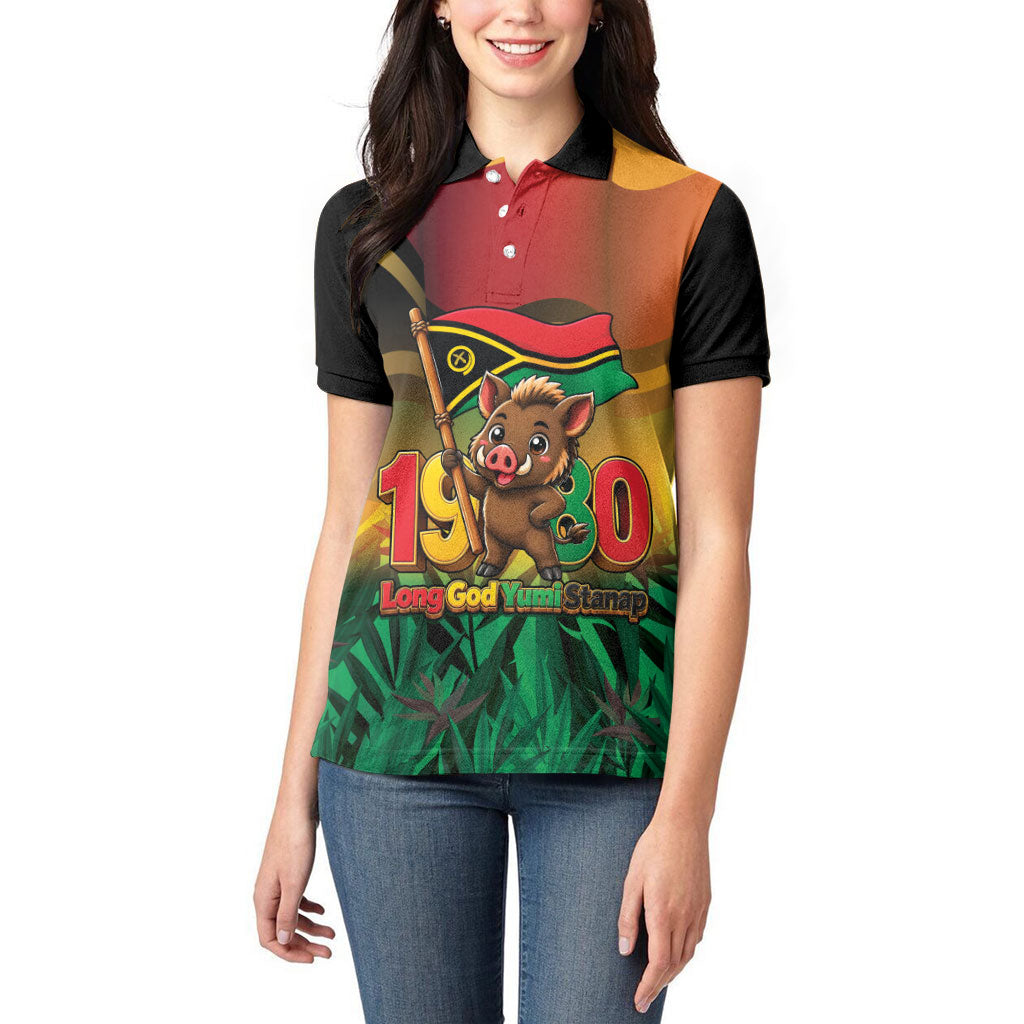 Vanuatu Independence Day Women Polo Shirt Chibi Boar Proud To Be A Ni-Van LT14 - Polynesian Pride