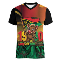 Vanuatu Independence Day Women V-Neck T-Shirt Chibi Boar Proud To Be A Ni-Van LT14 Female Multicolor - Polynesian Pride