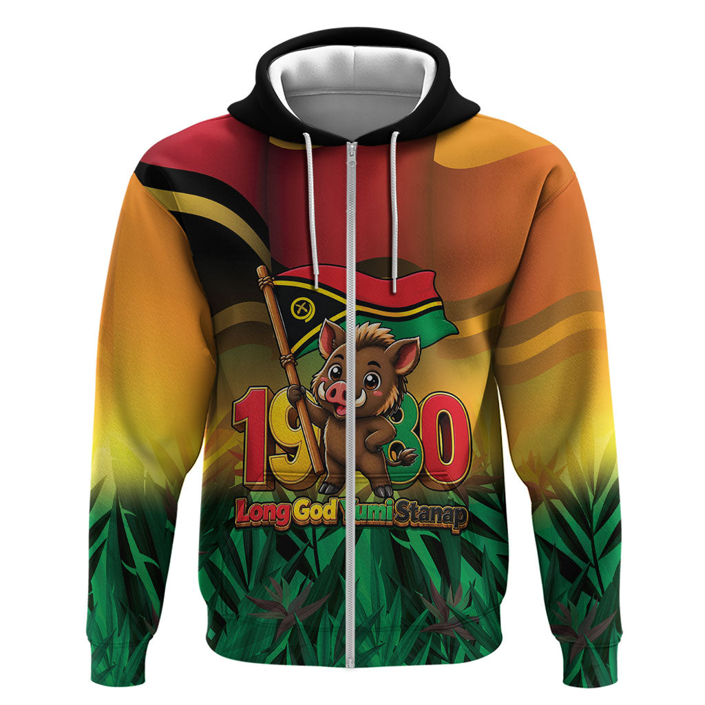 Vanuatu Independence Day Zip Hoodie Chibi Boar Proud To Be A Ni-Van LT14 Zip Hoodie Multicolor - Polynesian Pride