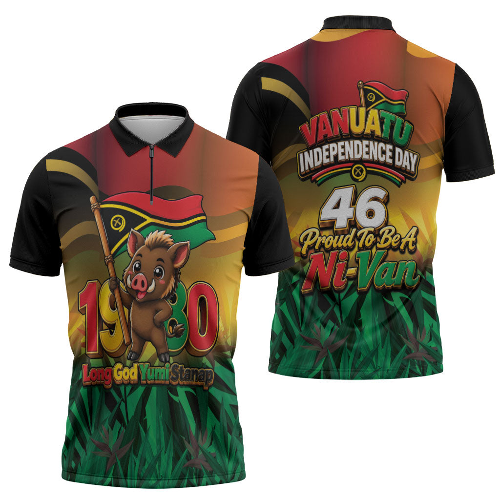 Vanuatu Independence Day Zipper Polo Shirt Chibi Boar Proud To Be A Ni-Van LT14 - Polynesian Pride