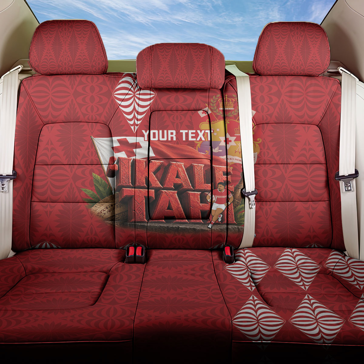 Tonga Rugby Custom Back Car Seat Cover 2026 Go Ikale Tahi Ngatu Pattern LT14 One Size Red - Polynesian Pride