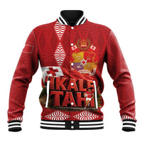 Tonga Rugby Custom Baseball Jacket 2026 Go Ikale Tahi Ngatu Pattern LT14 Unisex Red - Polynesian Pride
