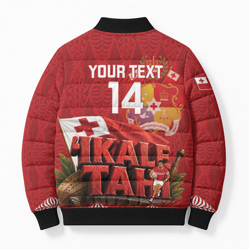 Tonga Rugby Custom Bomber Puffer Jacket 2026 Go Ikale Tahi Ngatu Pattern LT14 - Polynesian Pride