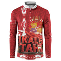 Tonga Rugby Custom Button Sweatshirt 2026 Go Ikale Tahi Ngatu Pattern LT14 Red - Polynesian Pride