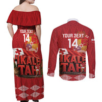 Tonga Rugby Custom Couples Matching Off Shoulder Maxi Dress and Long Sleeve Button Shirt 2026 Go Ikale Tahi Ngatu Pattern LT14 - Polynesian Pride