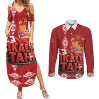 Tonga Rugby Custom Couples Matching Summer Maxi Dress and Long Sleeve Button Shirt 2026 Go Ikale Tahi Ngatu Pattern LT14 Red - Polynesian Pride