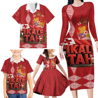 Tonga Rugby Custom Family Matching Long Sleeve Bodycon Dress and Hawaiian Shirt 2026 Go Ikale Tahi Ngatu Pattern LT14 - Polynesian Pride