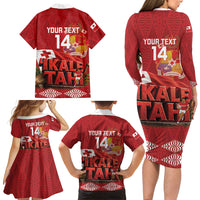 Tonga Rugby Custom Family Matching Long Sleeve Bodycon Dress and Hawaiian Shirt 2026 Go Ikale Tahi Ngatu Pattern LT14 - Polynesian Pride