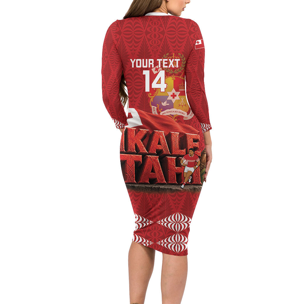 Tonga Rugby Custom Family Matching Long Sleeve Bodycon Dress and Hawaiian Shirt 2026 Go Ikale Tahi Ngatu Pattern LT14 - Polynesian Pride