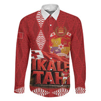 Tonga Rugby Custom Family Matching Mermaid Dress and Hawaiian Shirt 2026 Go Ikale Tahi Ngatu Pattern LT14 Dad's Shirt - Long Sleeve Red - Polynesian Pride