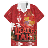 Tonga Rugby Custom Family Matching Off The Shoulder Long Sleeve Dress and Hawaiian Shirt 2026 Go Ikale Tahi Ngatu Pattern LT14 Dad's Shirt - Short Sleeve Red - Polynesian Pride