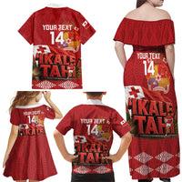 Tonga Rugby Custom Family Matching Off Shoulder Maxi Dress and Hawaiian Shirt 2026 Go Ikale Tahi Ngatu Pattern LT14 - Polynesian Pride