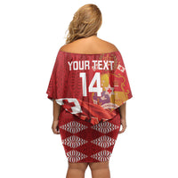 Tonga Rugby Custom Family Matching Off Shoulder Short Dress and Hawaiian Shirt 2026 Go Ikale Tahi Ngatu Pattern LT14 - Polynesian Pride
