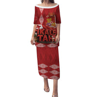 Tonga Rugby Custom Family Matching Puletasi and Hawaiian Shirt 2026 Go Ikale Tahi Ngatu Pattern LT14 Mom's Dress Red - Polynesian Pride