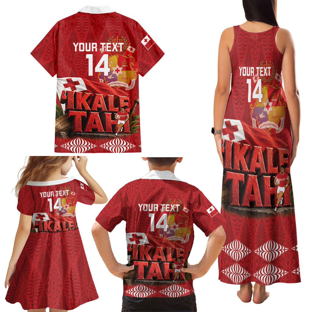 Tonga Rugby Custom Family Matching Tank Maxi Dress and Hawaiian Shirt 2026 Go Ikale Tahi Ngatu Pattern LT14 - Polynesian Pride