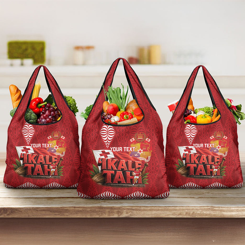 Tonga Rugby Custom Grocery Bag 2026 Go Ikale Tahi Ngatu Pattern LT14 3-pack One Size Red - Polynesian Pride