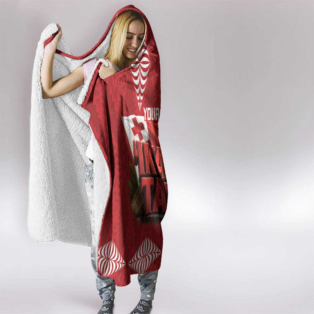 Tonga Rugby Custom Hooded Blanket 2026 Go Ikale Tahi Ngatu Pattern LT14 - Polynesian Pride