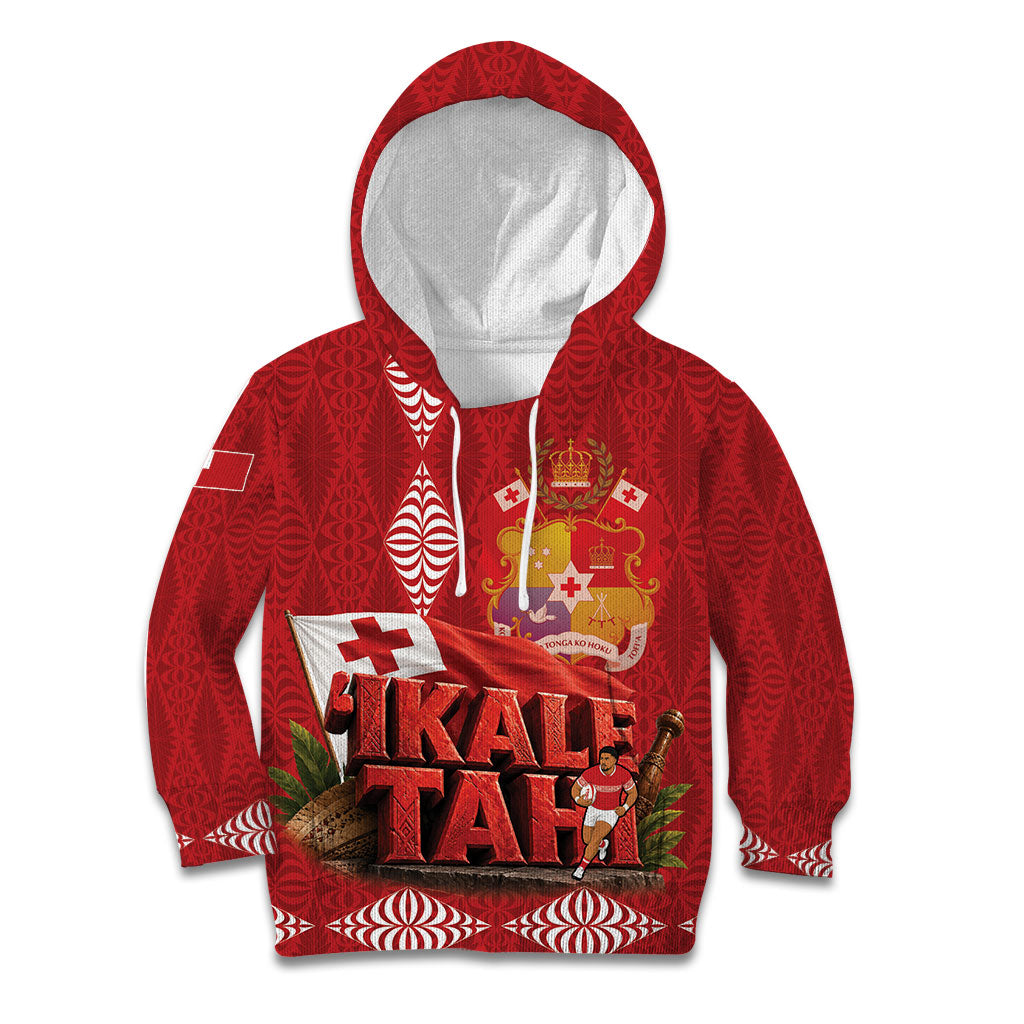 Tonga Rugby Custom Kid Hoodie 2026 Go Ikale Tahi Ngatu Pattern LT14 Hoodie Red - Polynesian Pride
