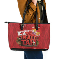 Tonga Rugby Custom Leather Tote Bag 2026 Go Ikale Tahi Ngatu Pattern LT14 - Polynesian Pride