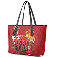 Tonga Rugby Custom Leather Tote Bag 2026 Go Ikale Tahi Ngatu Pattern LT14 - Polynesian Pride