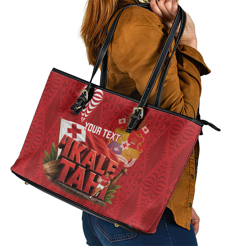 Tonga Rugby Custom Leather Tote Bag 2026 Go Ikale Tahi Ngatu Pattern LT14 - Polynesian Pride
