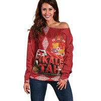 Tonga Rugby Custom Off Shoulder Sweater 2026 Go Ikale Tahi Ngatu Pattern LT14 Women Red - Polynesian Pride