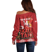 Tonga Rugby Custom Off Shoulder Sweater 2026 Go Ikale Tahi Ngatu Pattern LT14 - Polynesian Pride