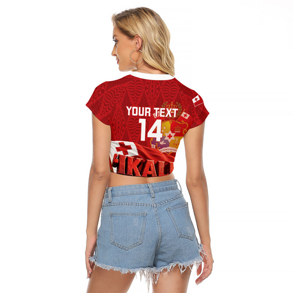 Tonga Rugby Custom Raglan Cropped T Shirt 2026 Go Ikale Tahi Ngatu Pattern LT14 - Polynesian Pride