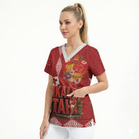 Tonga Rugby Custom Scrub Top 2026 Go Ikale Tahi Ngatu Pattern LT14 - Polynesian Pride