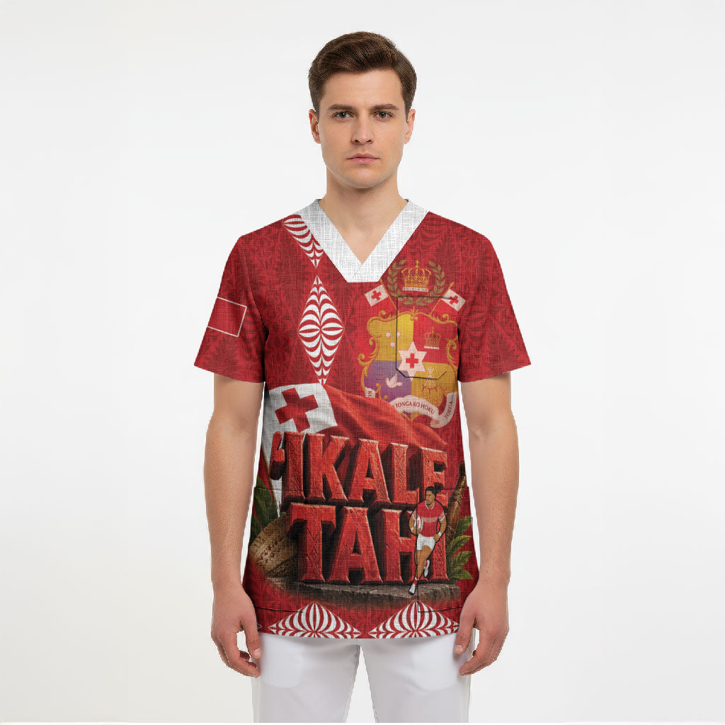 Tonga Rugby Custom Scrub Top 2026 Go Ikale Tahi Ngatu Pattern LT14 - Polynesian Pride