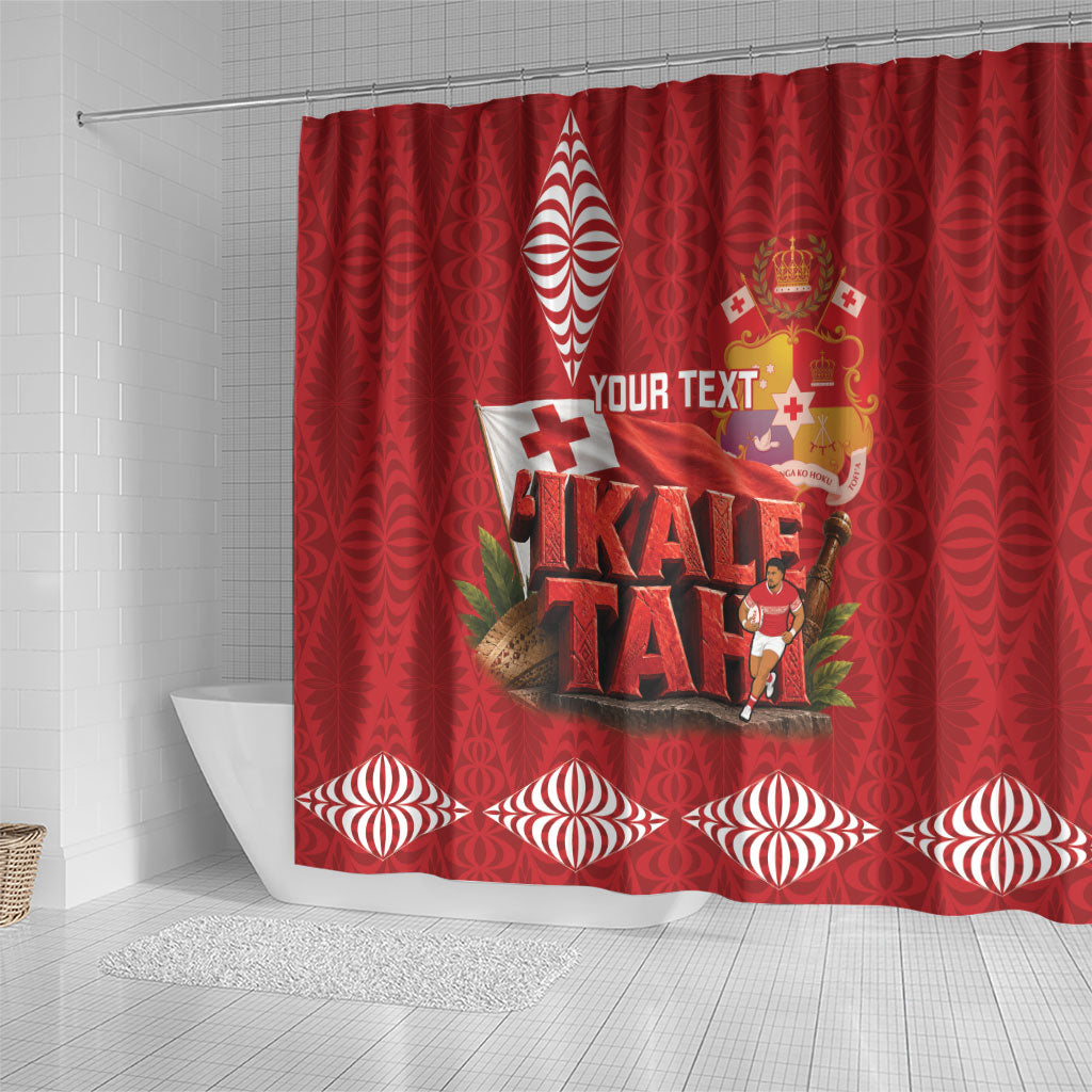 Tonga Rugby Custom Shower Curtain 2026 Go Ikale Tahi Ngatu Pattern LT14 - Polynesian Pride