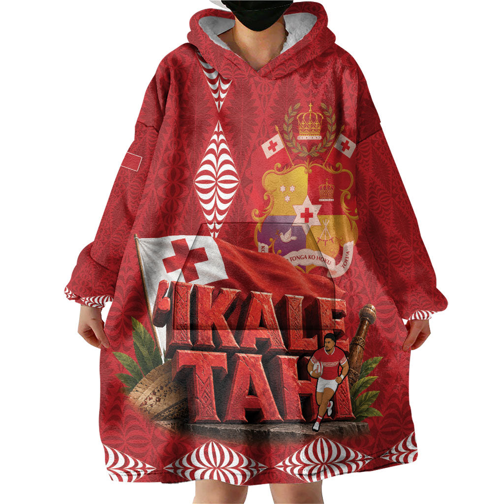 Tonga Rugby Custom Wearable Blanket Hoodie 2026 Go Ikale Tahi Ngatu Pattern LT14 - Polynesian Pride