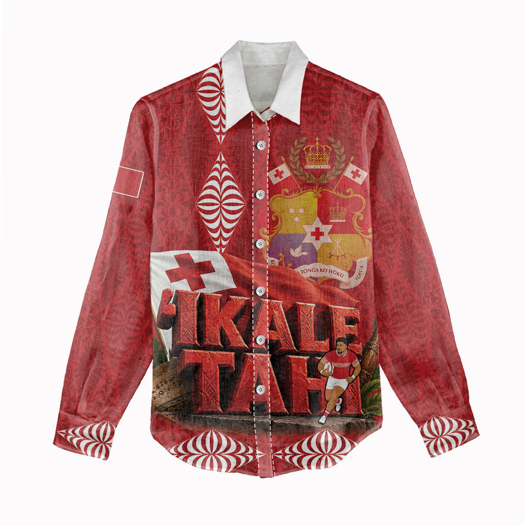 Tonga Rugby Custom Women Casual Shirt 2026 Go Ikale Tahi Ngatu Pattern LT14 - Polynesian Pride