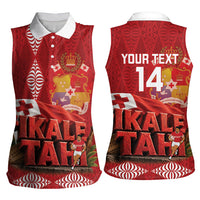 Tonga Rugby Custom Women Sleeveless Polo Shirt 2026 Go Ikale Tahi Ngatu Pattern LT14 - Polynesian Pride