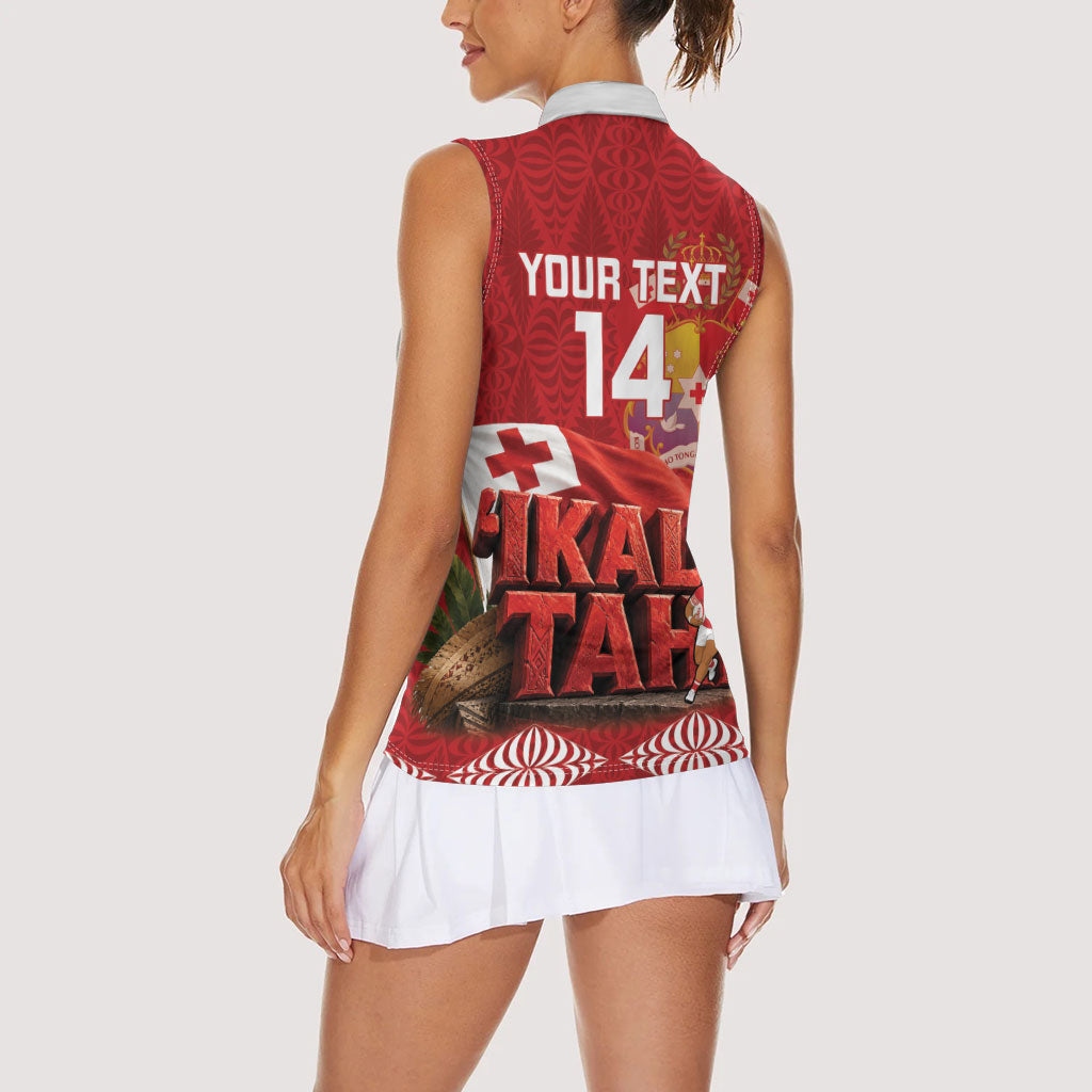 Tonga Rugby Custom Women Sleeveless Polo Shirt 2026 Go Ikale Tahi Ngatu Pattern LT14 - Polynesian Pride