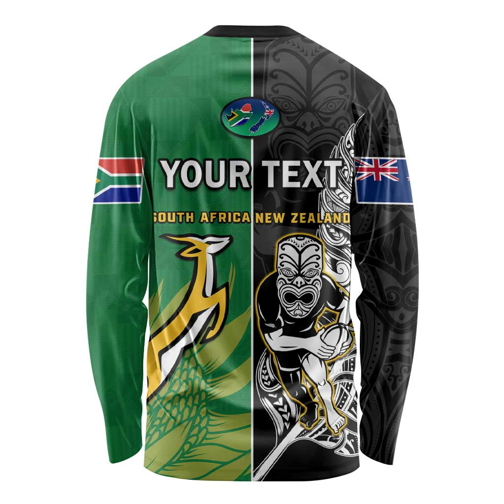 (Custom Personalised) New Zealand And South Africa Rugby Long Sleeve Shirt All Black Maori Mix Springboks LT14