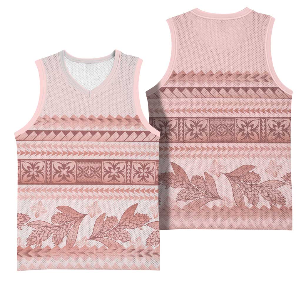 Pastel Pink Samoa Siapo Teuila Flowers Basketball Jersey - Polynesian Pride
