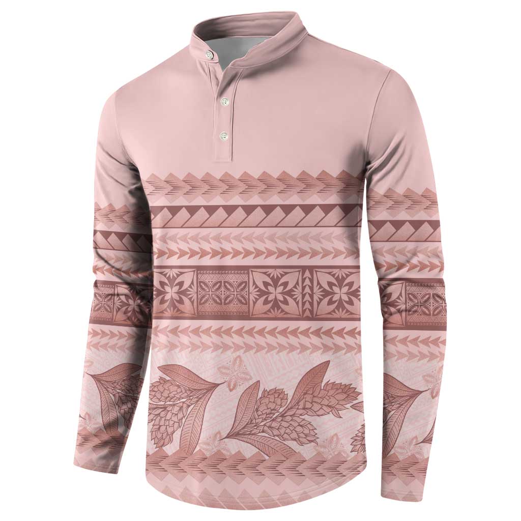 Pastel Pink Samoa Siapo Teuila Flowers Button Sweatshirt - Polynesian Pride