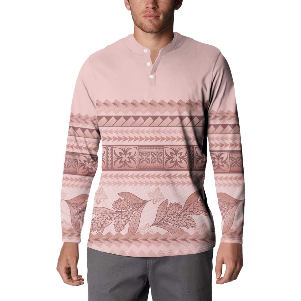 Pastel Pink Samoa Siapo Teuila Flowers Button Sweatshirt - Polynesian Pride