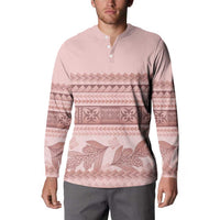 Pastel Pink Samoa Siapo Teuila Flowers Button Sweatshirt - Polynesian Pride